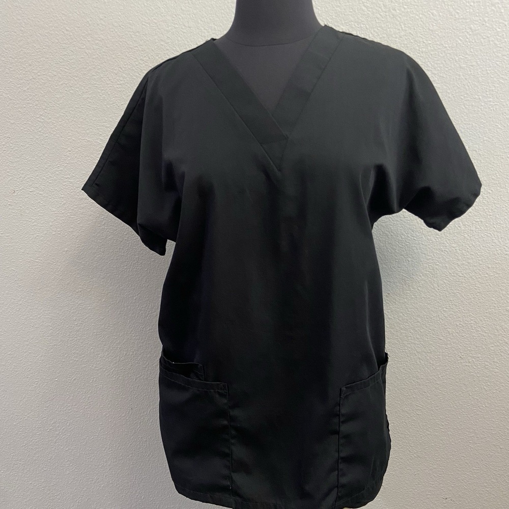 Cherokee Workwear Women's‎ Size XS Black V-Neck Scrub Top 2 Pocket| 4700 NWOT